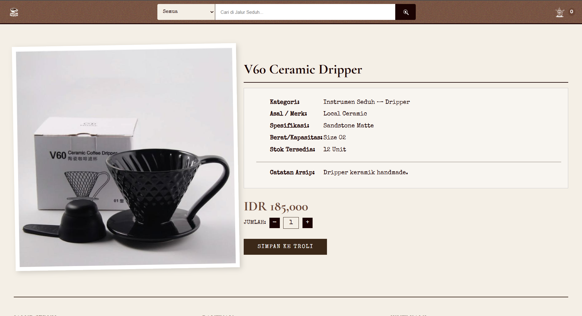 Halaman Detail Produk - V60 Ceramic Dripper